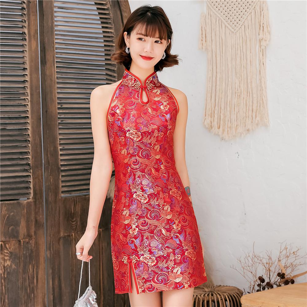 robe chinoise rouge sans manche