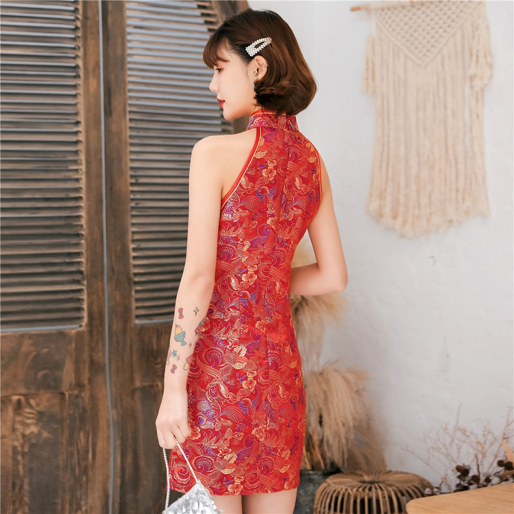 Robe Chinoise Rouge Sans Manche