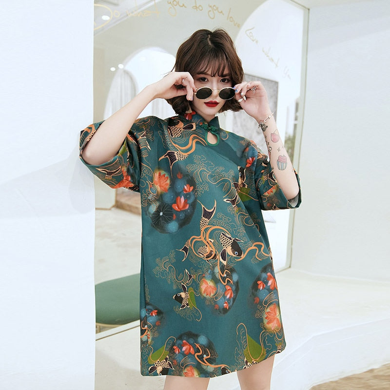Robe Chinoise Moderne verte