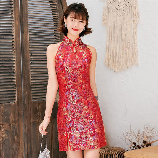 robe chinoise rouge sans manche