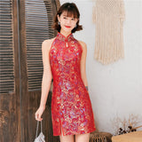 robe chinoise rouge sans manche