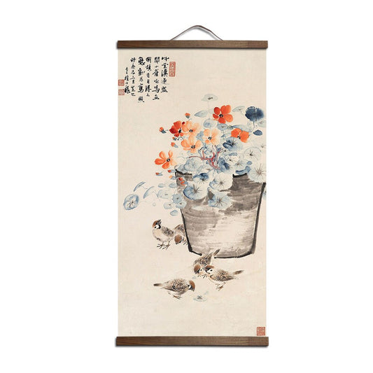 Tableau Chinois Pot de Fleur