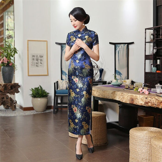 Robe Chinoise Bleu Foncé