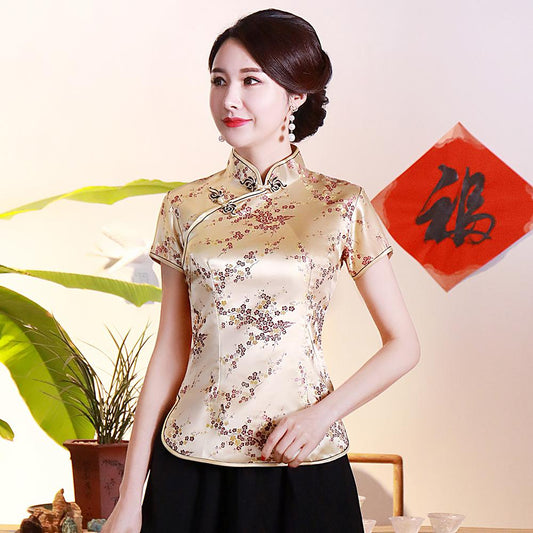 Chemisier Chinois Dorée à Fleurs