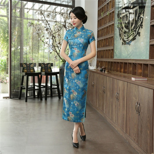 Robe Chinoise Bleu Longue