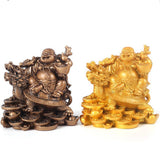 Porte-bonheur Chinois Bouddha Rieur or et bronze