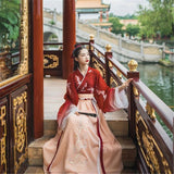 hanfu chinois rouge et rose