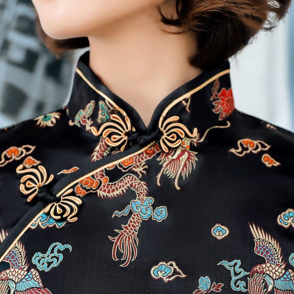 robe chinoise dragon noir col