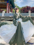 hanfu chinois robe vert et blanc