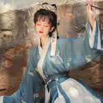 robe chinoise hanfu bleu et blanc