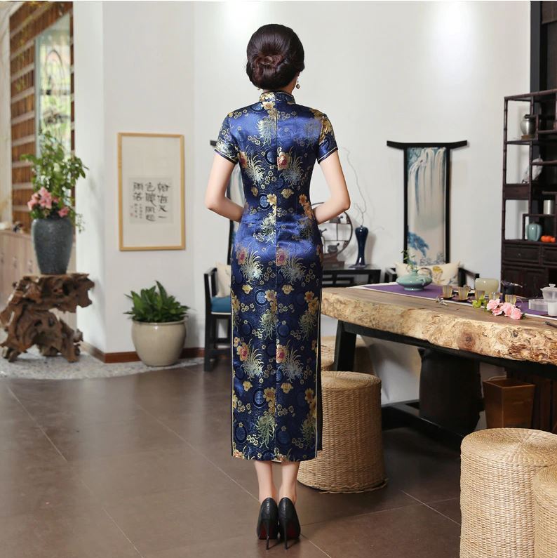 Robe Chinoise Bleu Foncé longue